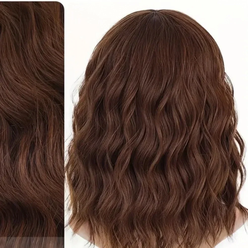14-Inch Auburn Bob Wig with Bangs - Heat-Resistant Synthetic Curly Wave